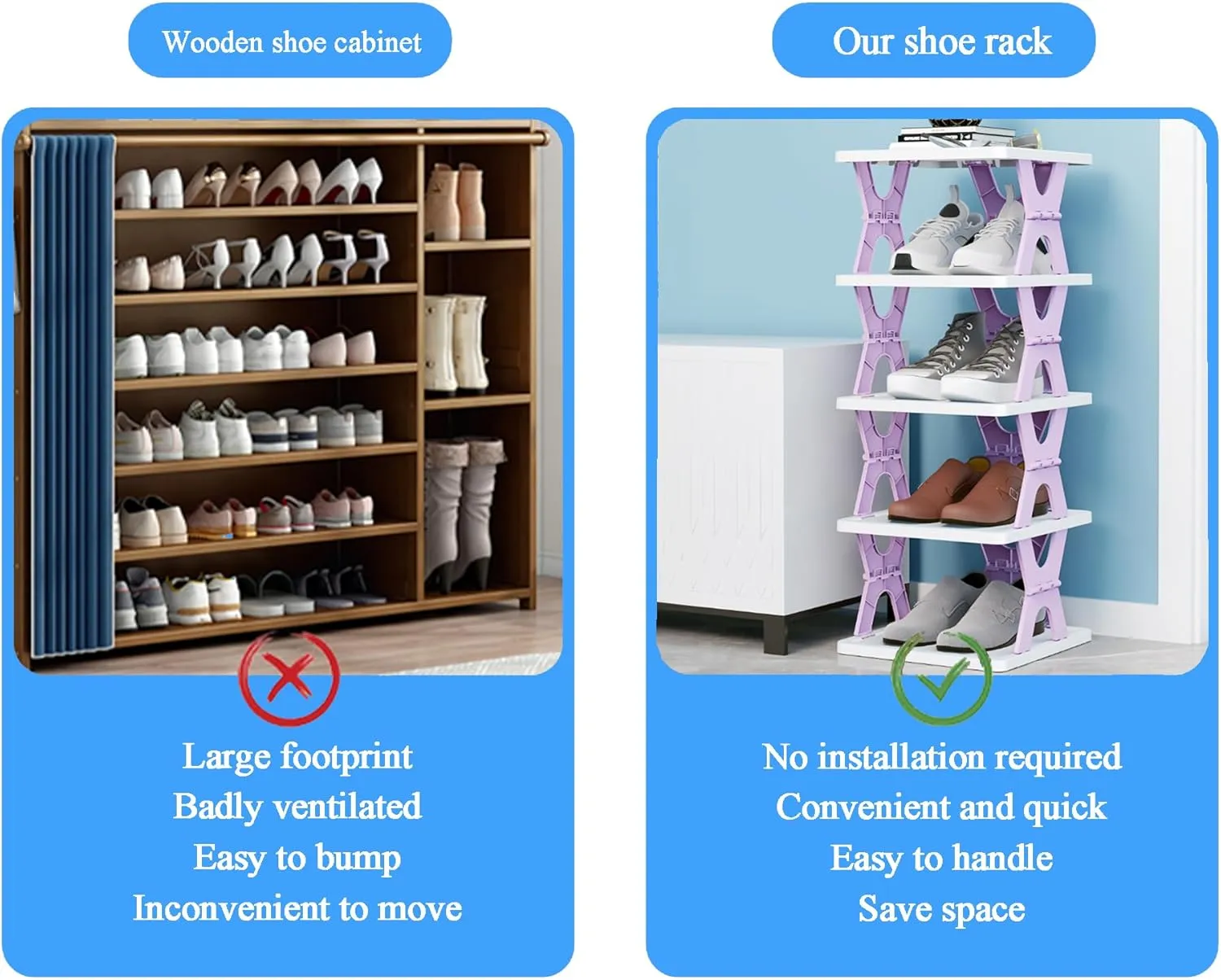 6 Tier Kids Shoe Rack, Collapsible Shoe Rack for Kids' Rooms, Foldable Vertical Shoe Organizer for Front Door Entrance, Compact Shoe Storage Shelf for Narrow Spaces (Gray-X)