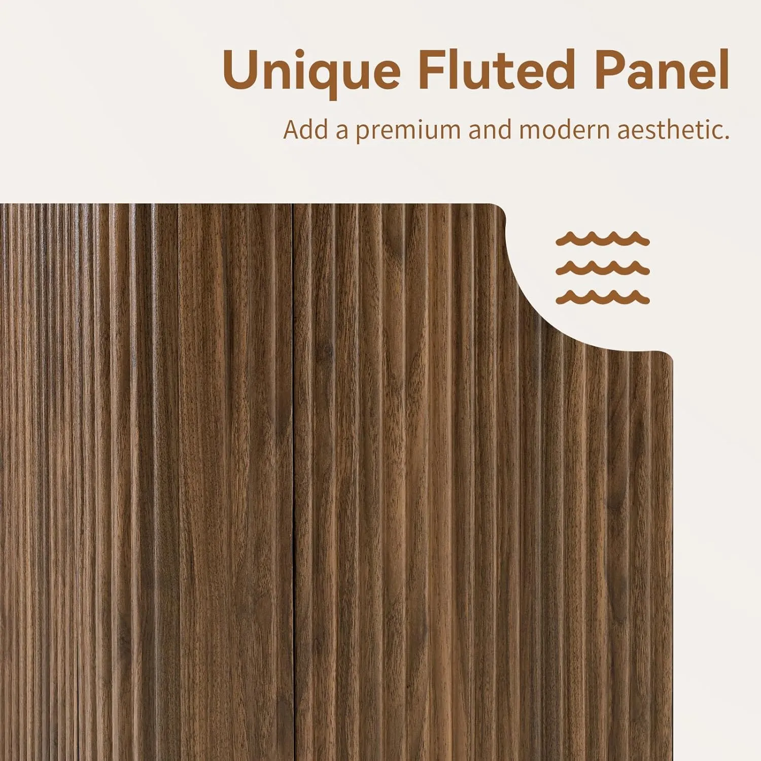64" Buffet Sideboard Cabinet with Storage, Modern Fluted Accent Credenza with Adjustable Shelves, Wood Coffee Bar Console Table for Living Room Kitchen Dining Room Hallway, Walnut