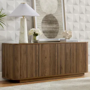 64" Buffet Sideboard Cabinet with Storage, Modern Fluted Accent Credenza with Adjustable Shelves, Wood Coffee Bar Console Table for Living Room Kitchen Dining Room Hallway, Walnut
