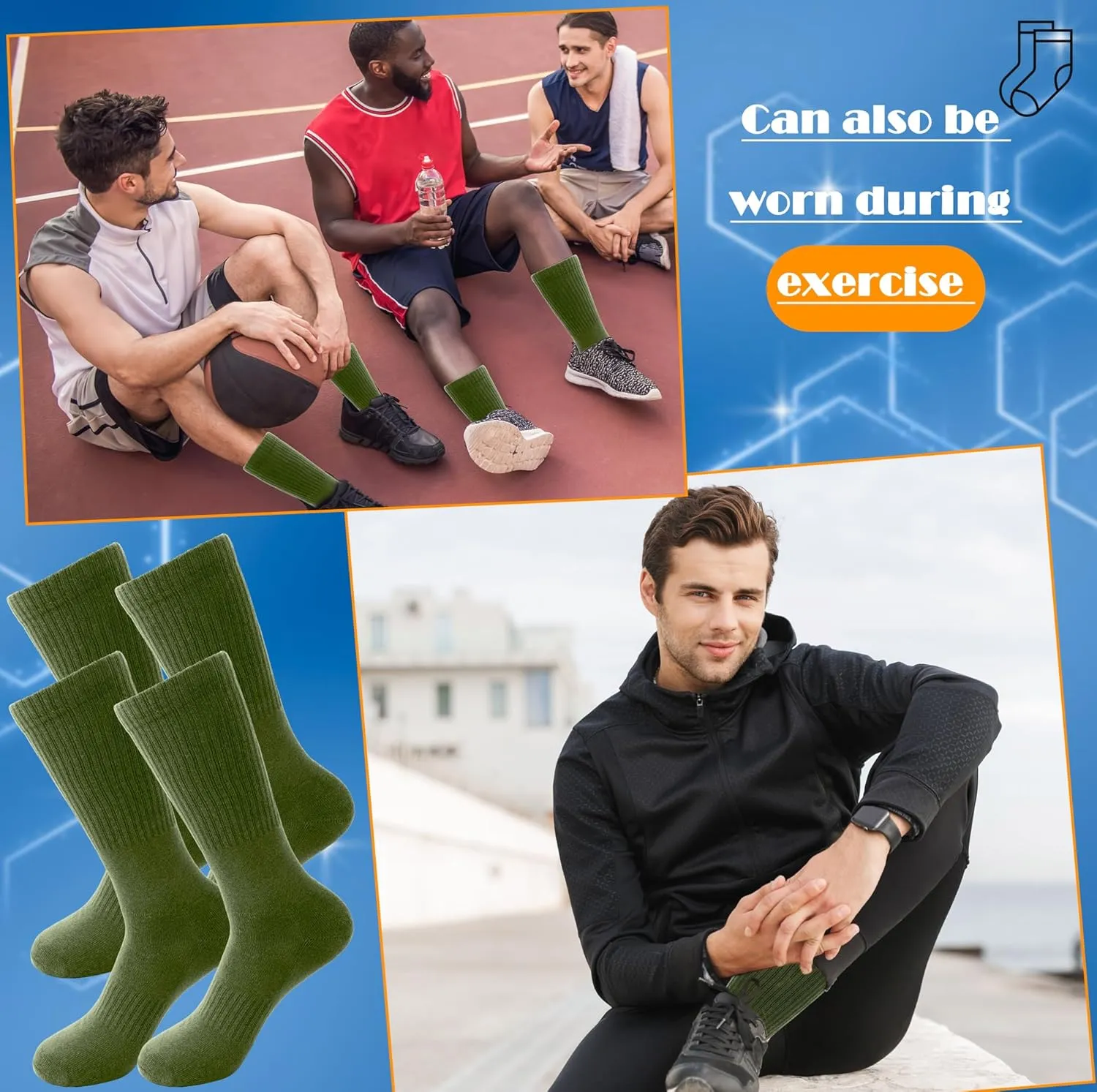 7 Pairs Men's Military Boot Socks Army Green Thickened Warm Military Crew Socks for Adult Working Outdoor Activities