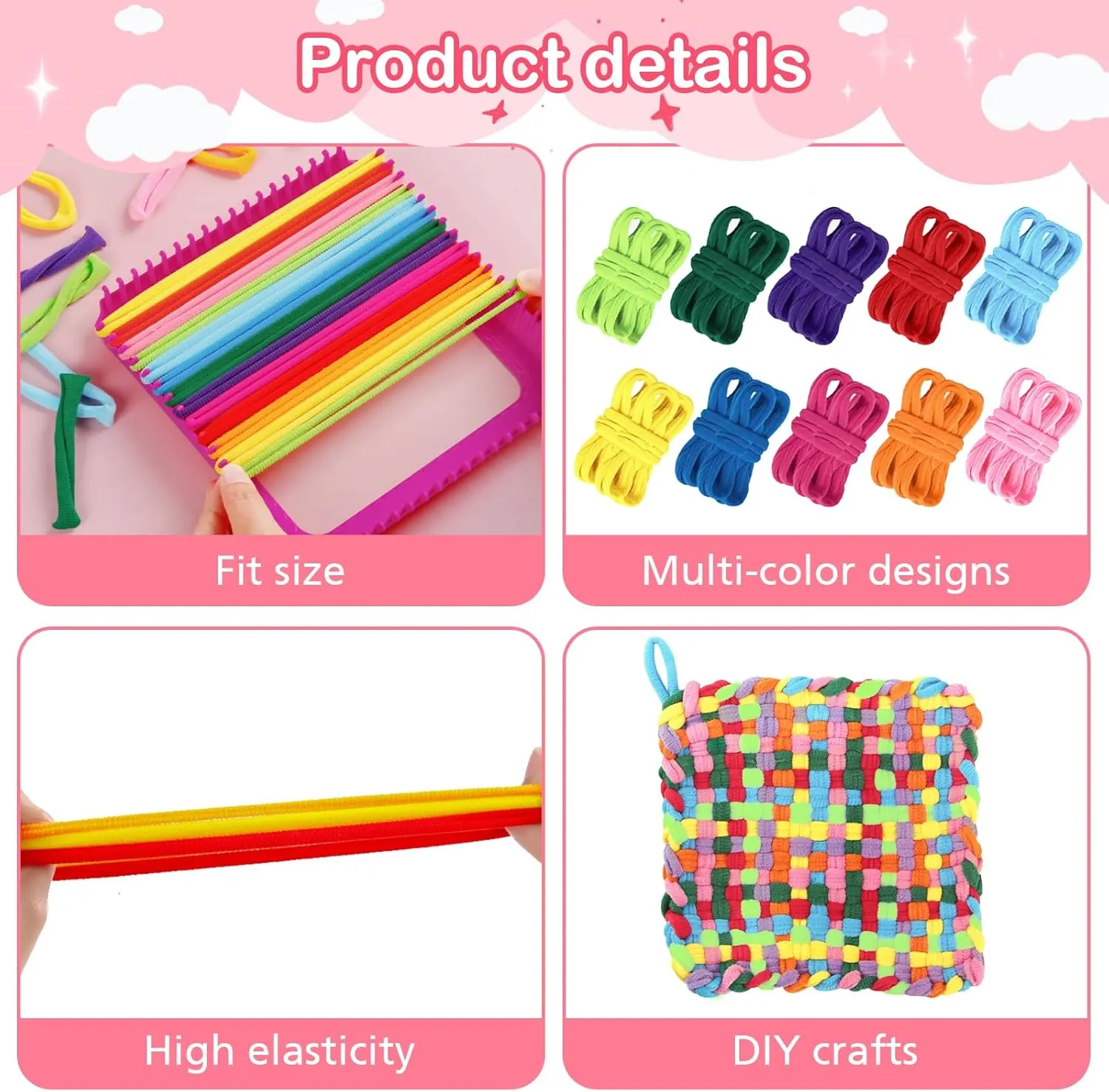 800 PCS Weaving Loom Loops Potholder 7 inch Durable Nylon DIY Crafts Projects for Kids Adults Rainbow Loops Flexible Loom Kit Elastic Ideal Gifts for Girls Ages 5 6 7 8-12 13 Crafts Supplies