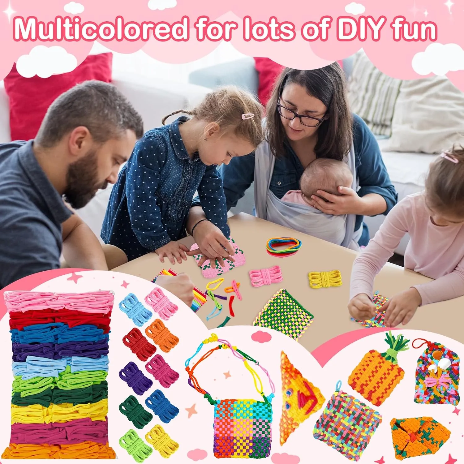 800 PCS Weaving Loom Loops Potholder 7 inch Durable Nylon DIY Crafts Projects for Kids Adults Rainbow Loops Flexible Loom Kit Elastic Ideal Gifts for Girls Ages 5 6 7 8-12 13 Crafts Supplies