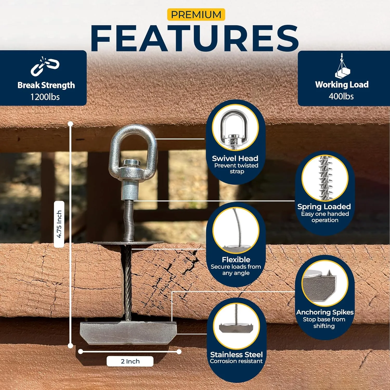 8pcs Trailer, Deck or Dock Anchors for Gap Between Boards - Marine Grade 316 Stainless Steel - 1200LB Break Strength - Reusable Alternative to D-Rings - Easy Tie Down Anchors