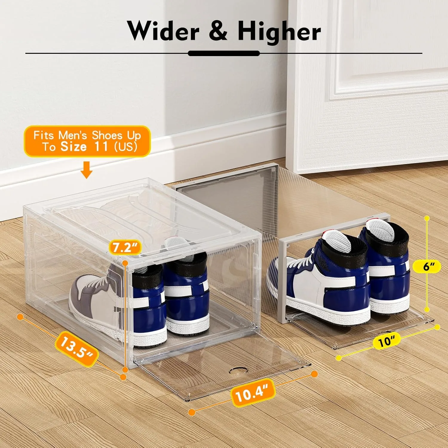9 Pack Shoe Organizer, Upgrade Harder Solid Plastic Shoe Storage, Shoe Boxes Clear Plastic Stackable, Sneaker Storage, Shoe Organizer for Closet, Shoe Display Case, White
