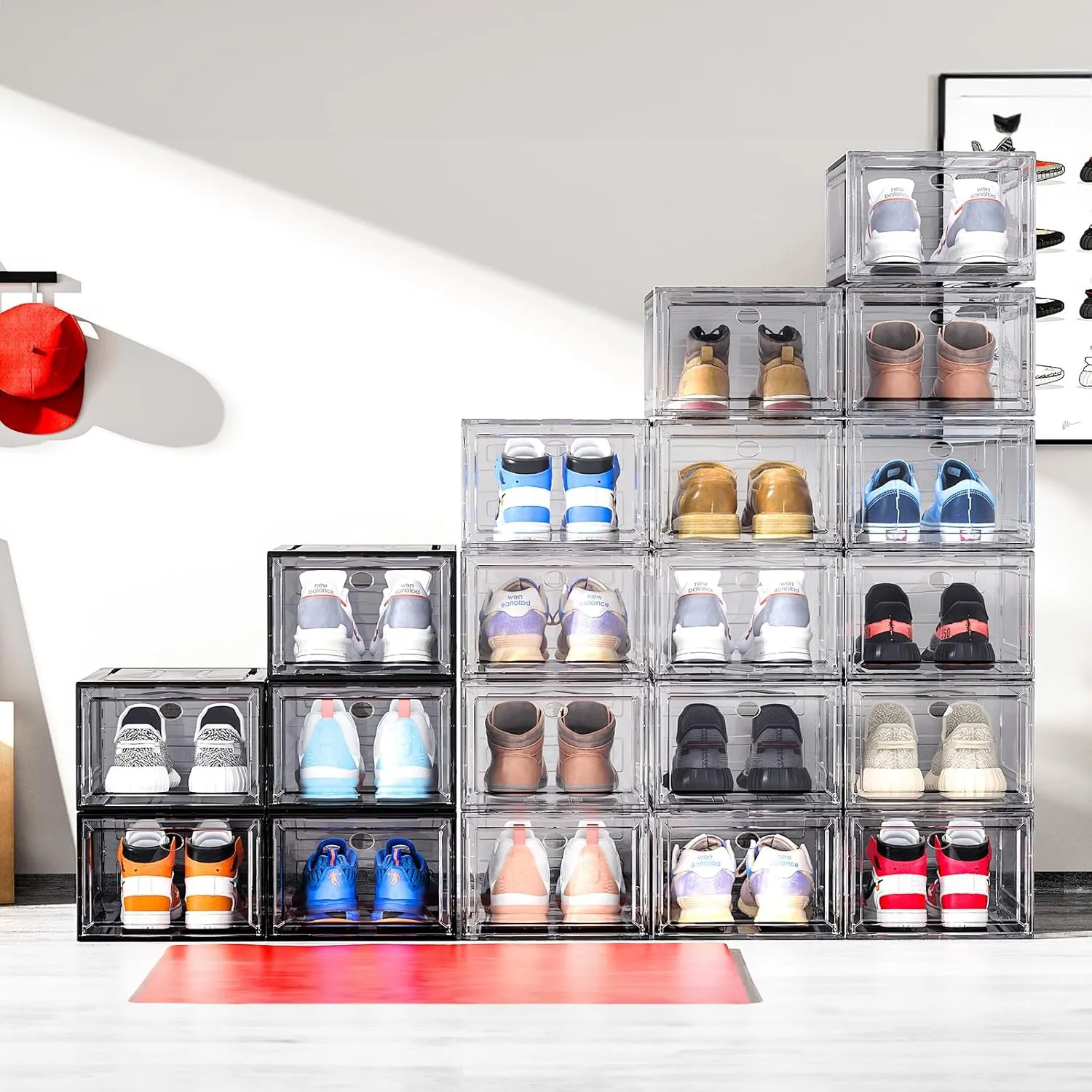 9 Pack Shoe Organizer, Upgrade Harder Solid Plastic Shoe Storage, Shoe Boxes Clear Plastic Stackable, Sneaker Storage, Shoe Organizer for Closet, Shoe Display Case, White