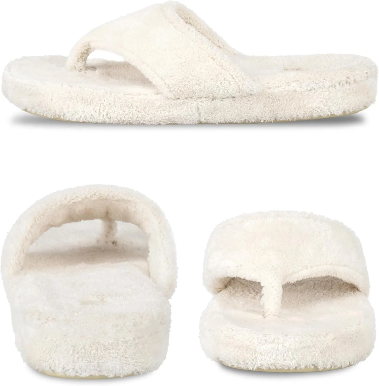Acorn Women's Spa Thong Slippers with Cloud Contour Comfort - Arch Support and Plush Fluffy Terry Lining, Perfect for Beach, Camping, Poolside, or Bathroom Wear
