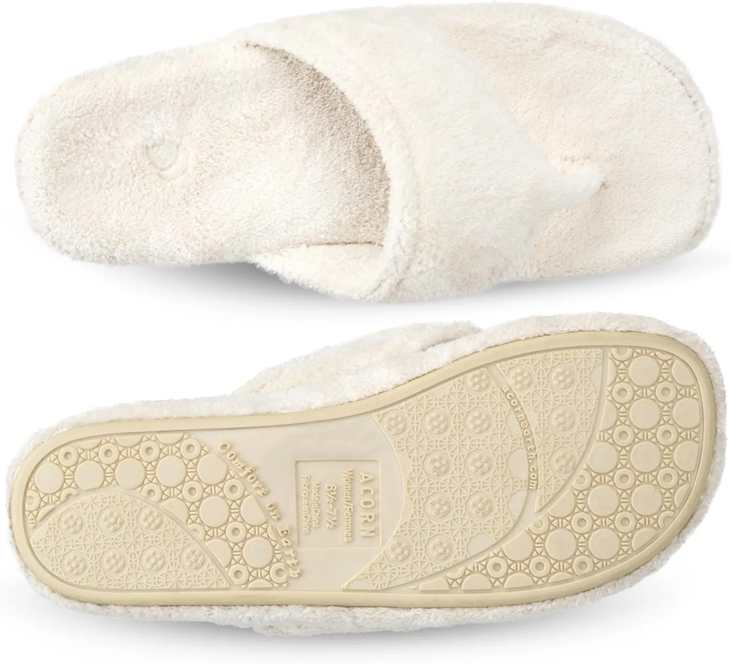 Acorn Women's Spa Thong Slippers with Cloud Contour Comfort - Arch Support and Plush Fluffy Terry Lining, Perfect for Beach, Camping, Poolside, or Bathroom Wear