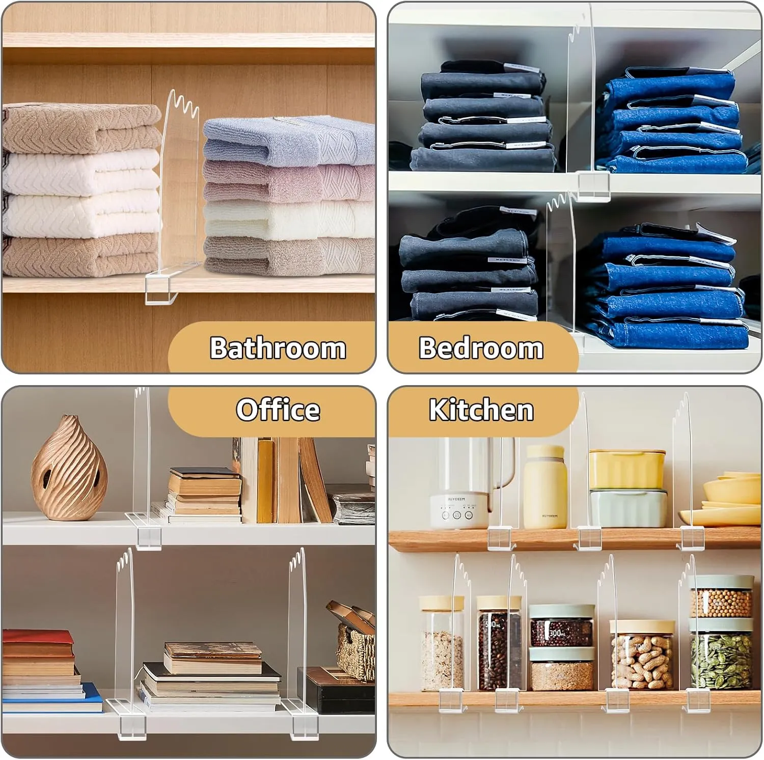 Acrylic Shelf Dividers for Closet Organization 4PCS Non-Slip Closet Shelf Divider and Closet Separator for Clothes Purse Bag Sturdy Storage Divider for Shelves and Closet Organizer