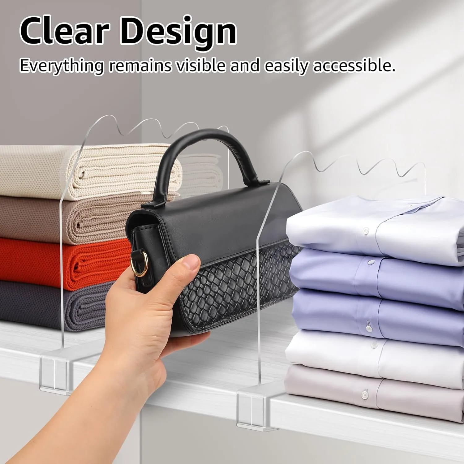 Acrylic Shelf Dividers for Closet Organization 4PCS Non-Slip Closet Shelf Divider and Closet Separator for Clothes Purse Bag Sturdy Storage Divider for Shelves and Closet Organizer