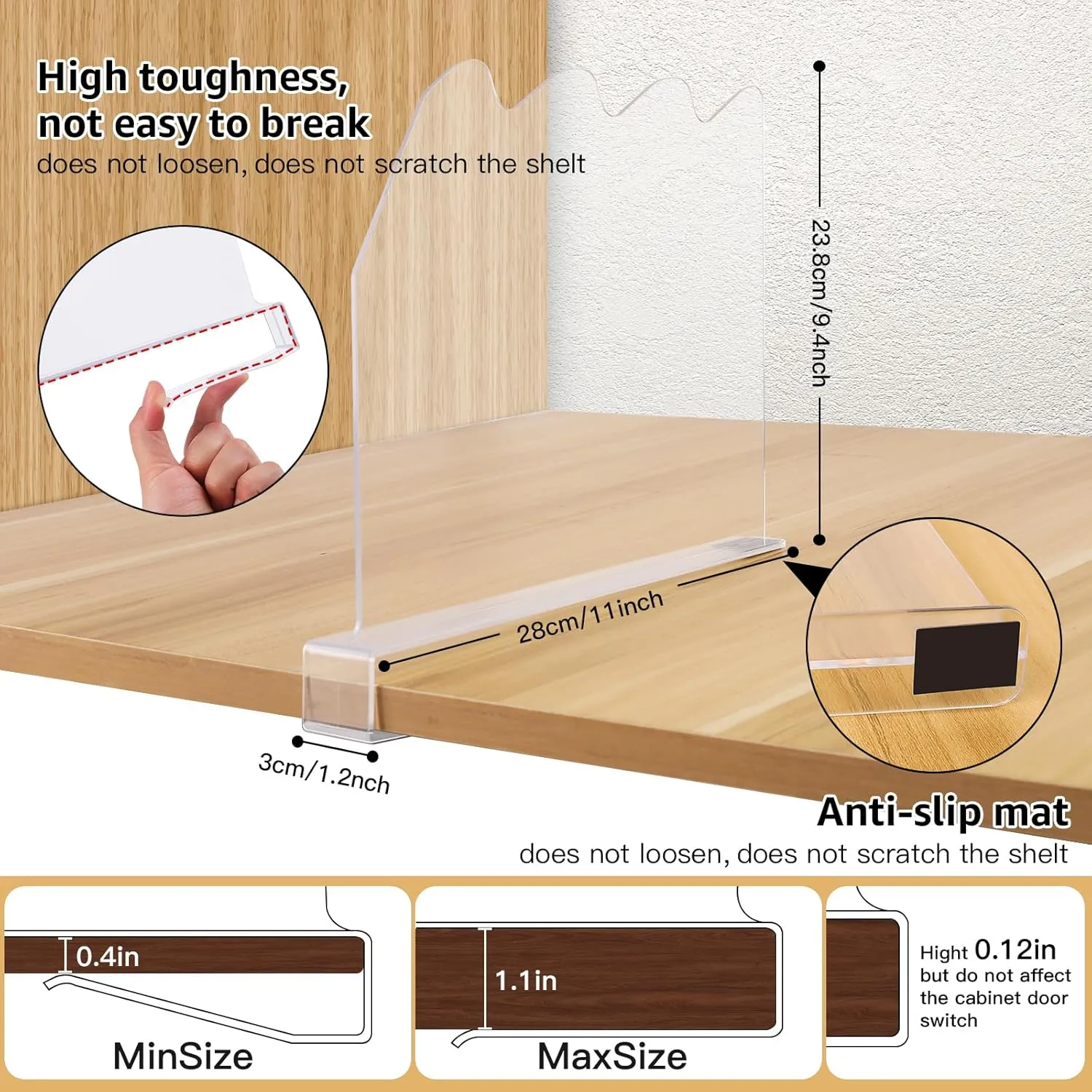 Acrylic Shelf Dividers for Closet Organization 4PCS Non-Slip Closet Shelf Divider and Closet Separator for Clothes Purse Bag Sturdy Storage Divider for Shelves and Closet Organizer