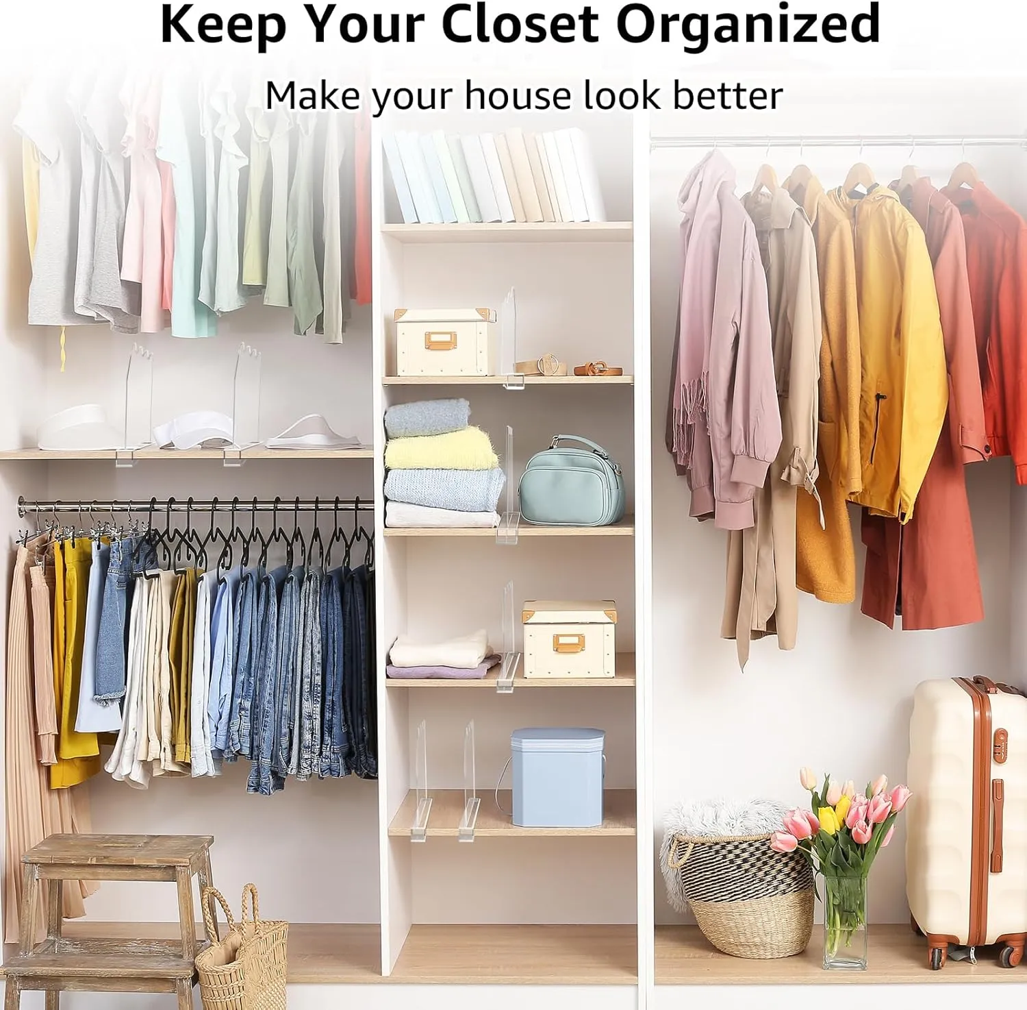 Acrylic Shelf Dividers for Closet Organization 4PCS Non-Slip Closet Shelf Divider and Closet Separator for Clothes Purse Bag Sturdy Storage Divider for Shelves and Closet Organizer