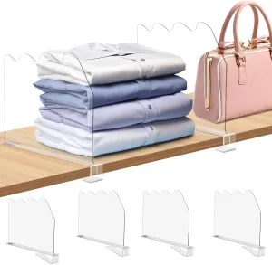 Acrylic Shelf Dividers for Closet Organization 4PCS Non-Slip Closet Shelf Divider and Closet Separator for Clothes Purse Bag Sturdy Storage Divider for Shelves and Closet Organizer