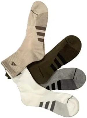 adidas Men's High Quarter Sock Assoted Colors Moisture Wicking Cushioned Footbed Smooth Toe Seam Men's Shoe Size: 6-12 (4-Pack)