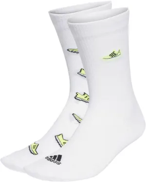 adidas Unisex Run X Ultraboost Shoe Love Graphic Socks 2 Pairs Crew Socks, White / Lucid Lemon / Black, 11-12.5