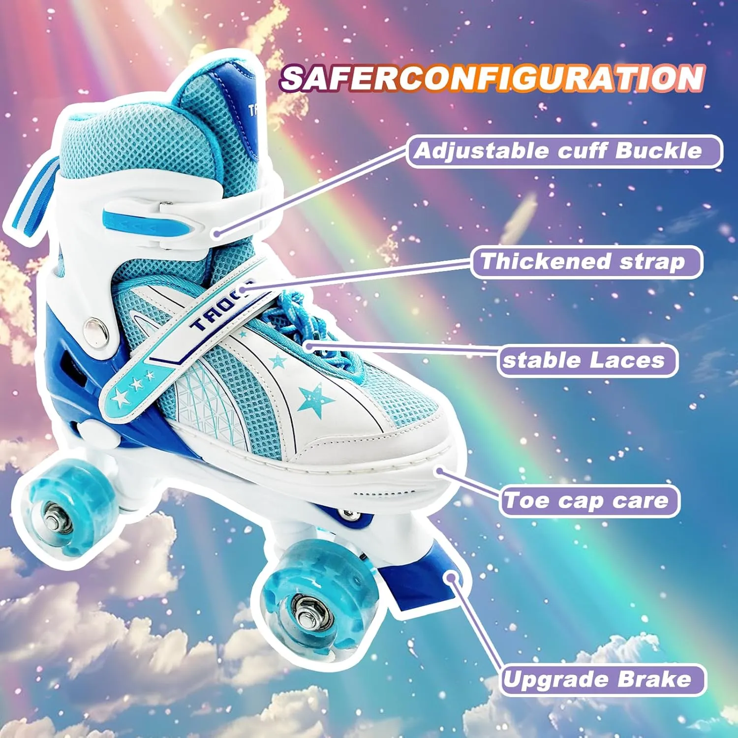 Adjustable Kids Roller Skates for Girls and Boys Ages 3-5 5-8 8-12, All 8 Wheels of Girl's Skates Shine, Safe and Fun Illuminating for Outdoor Indoor Sports