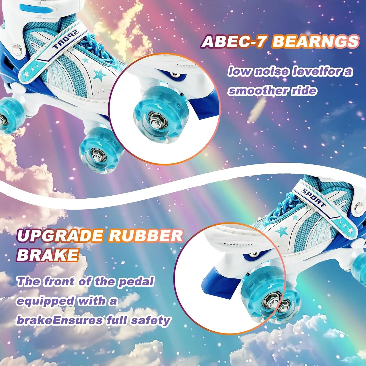 Adjustable Kids Roller Skates for Girls and Boys Ages 3-5 5-8 8-12, All 8 Wheels of Girl's Skates Shine, Safe and Fun Illuminating for Outdoor Indoor Sports