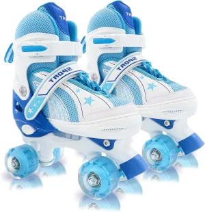 Adjustable Kids Roller Skates for Girls and Boys Ages 3-5 5-8 8-12, All 8 Wheels of Girl's Skates Shine, Safe and Fun Illuminating for Outdoor Indoor Sports