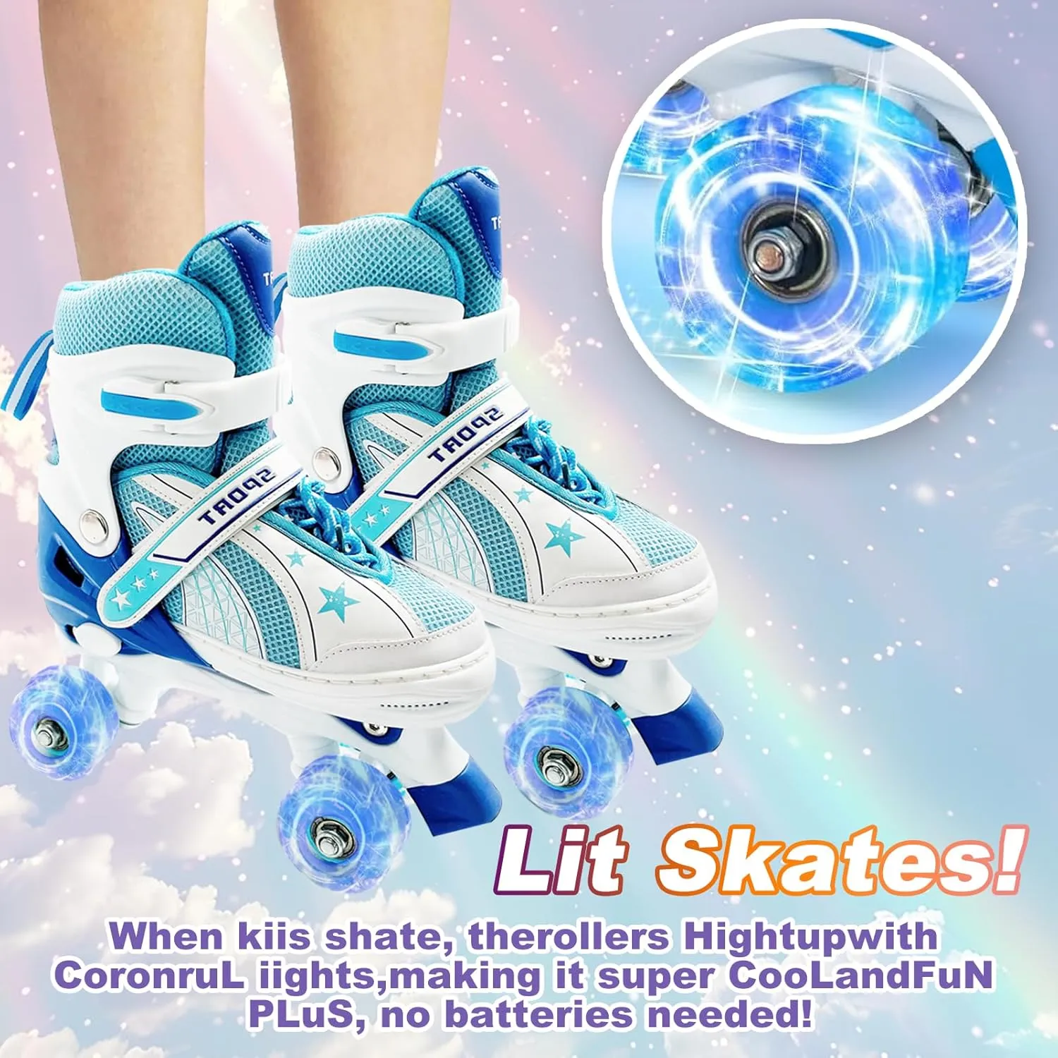 Adjustable Kids Roller Skates for Girls and Boys Ages 3-5 5-8 8-12, All 8 Wheels of Girl's Skates Shine, Safe and Fun Illuminating for Outdoor Indoor Sports