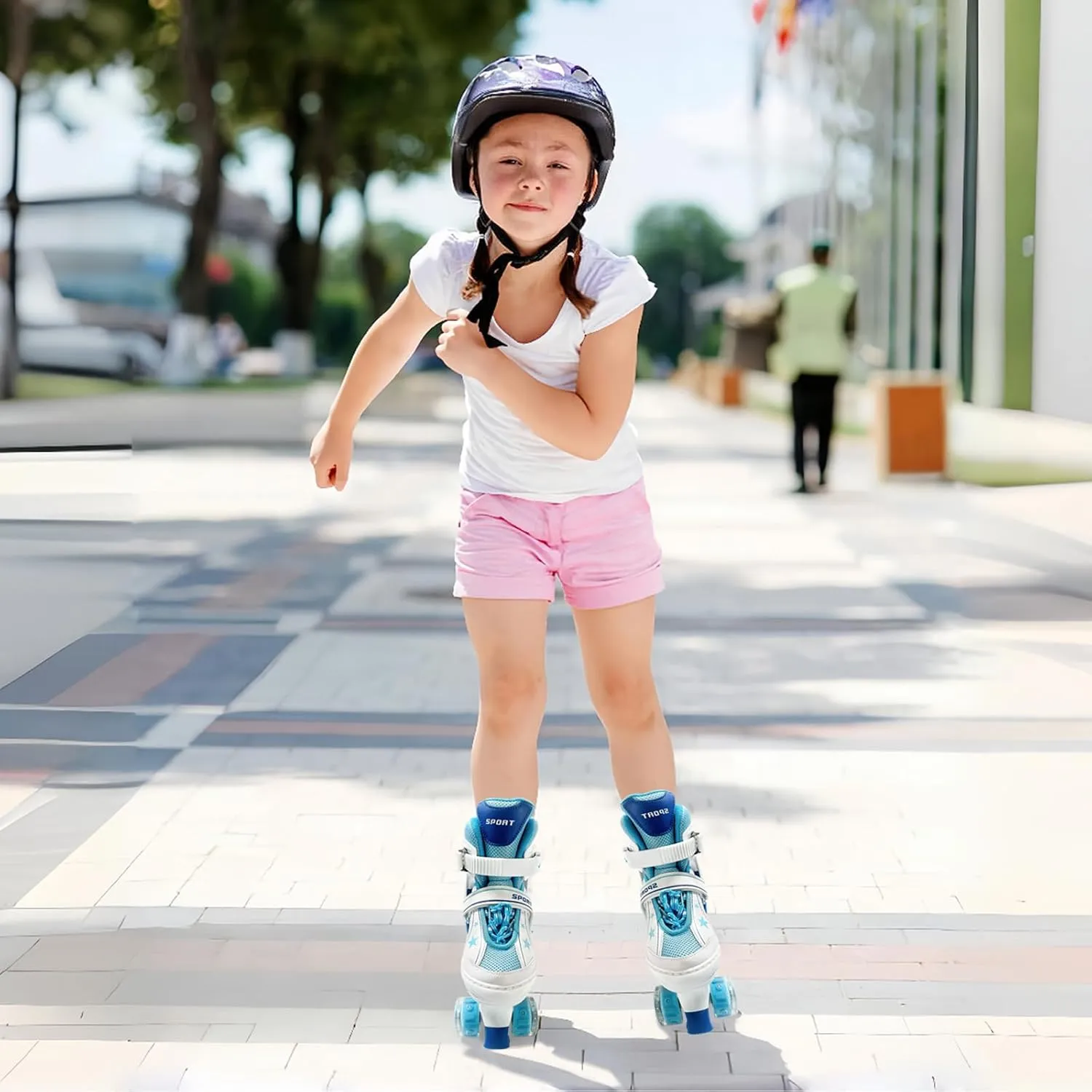 Adjustable Kids Roller Skates for Girls and Boys Ages 3-5 5-8 8-12, All 8 Wheels of Girl's Skates Shine, Safe and Fun Illuminating for Outdoor Indoor Sports