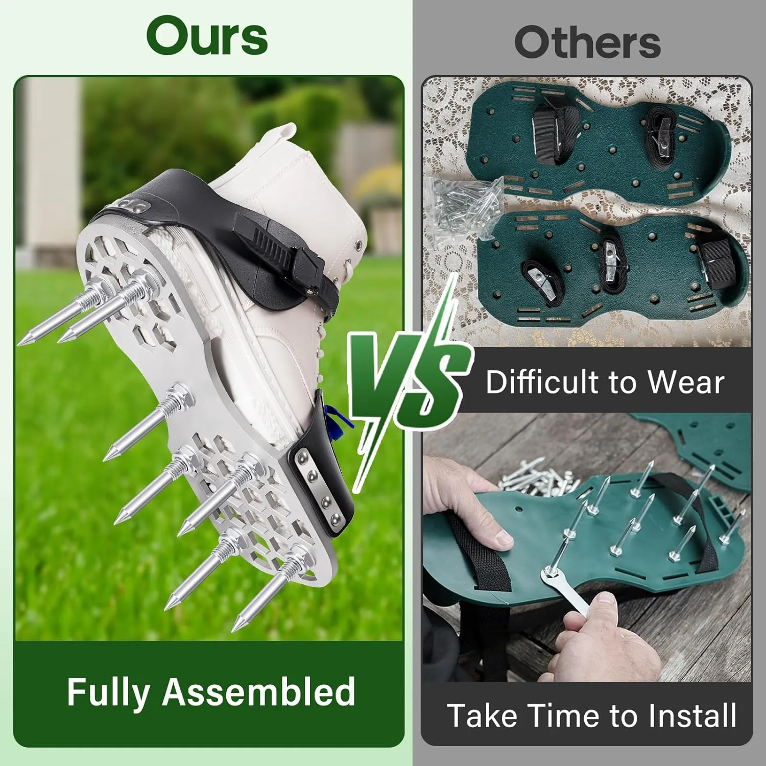 Aerator Shoes, Lawn Aerator Shoes for Grass with 5mm Metal Sole, Aeration Shoes for Lawn with Adjustable Straps, Fully Assembled Aerating Shoes for Lawn with Bend-Resistant Spikes - Blue