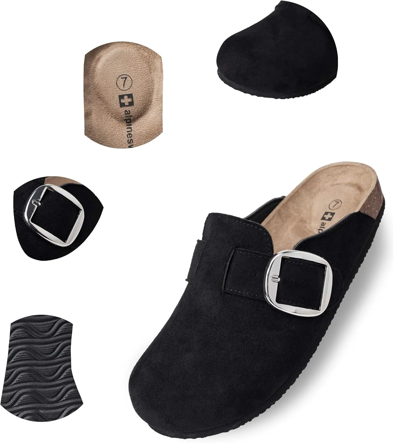 Alpine Swiss Edith Womens Clogs Cork Footbed Slippers Mules Slip On Potato Shoes