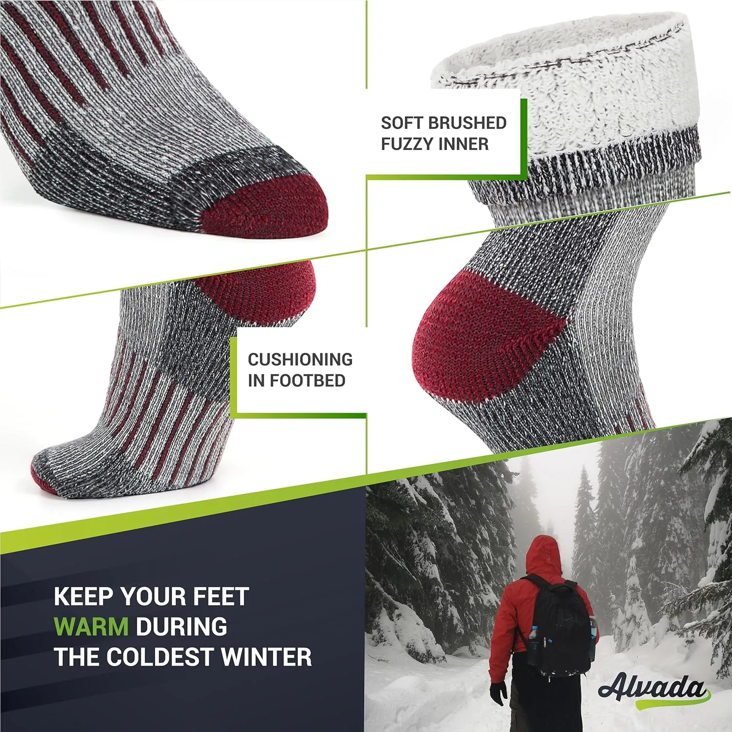 Alvada Warm Thermal Wool Socks for Winter Moisture Wicking and Breathable Cozy Boot Socks