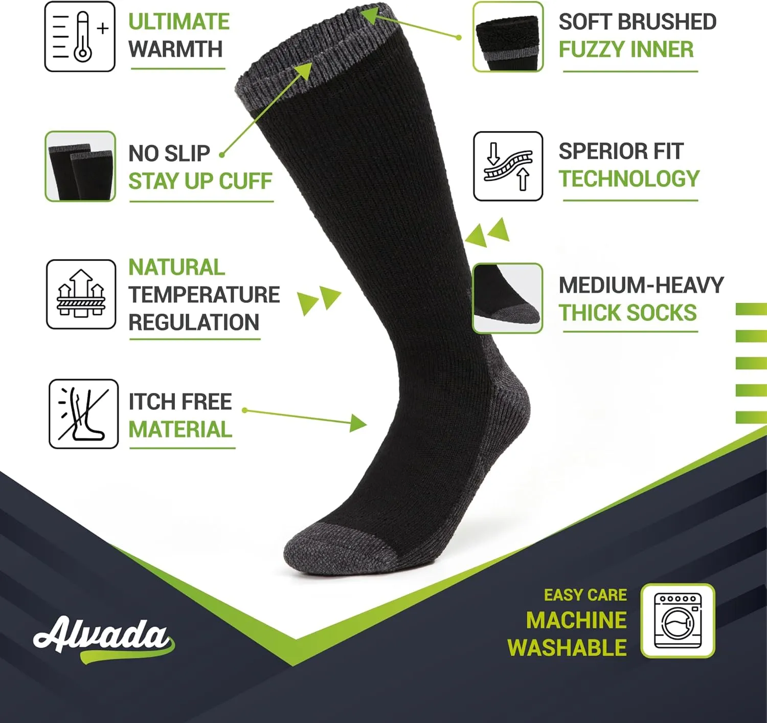 Alvada Warm Thermal Wool Socks for Winter Moisture Wicking and Breathable Cozy Boot Socks