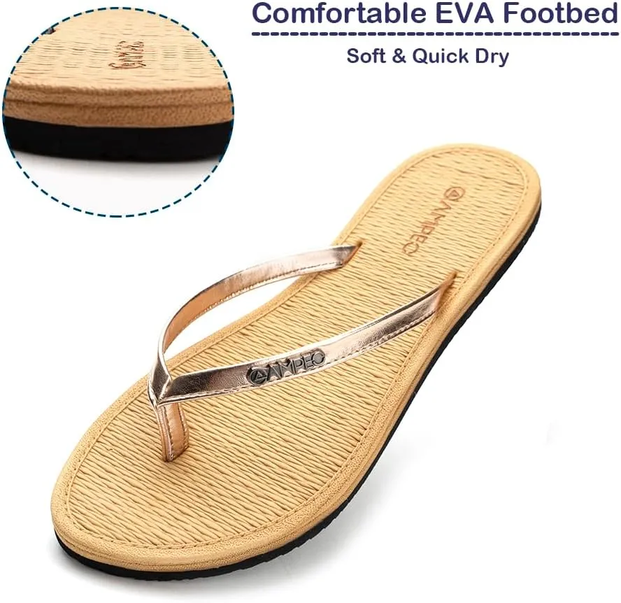 Ampeo Women's Flip Flops Comfortable Lightweight Summer Beach Quick-Dry Thong Flat Sandals