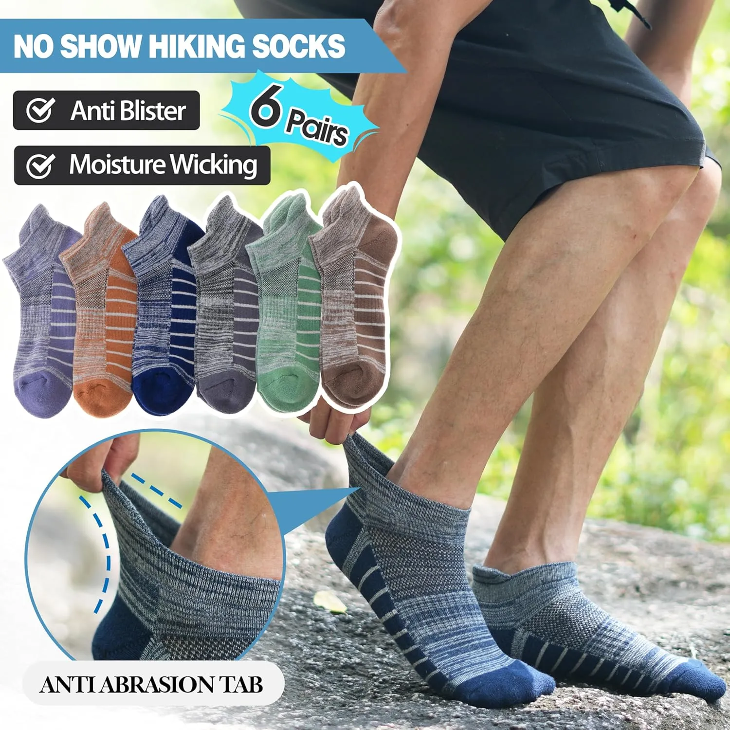 Ankle No Show Running Hiking Athletic Socks Sports Compression Cotton Cushioned Socks 6 Pairs for Women Men