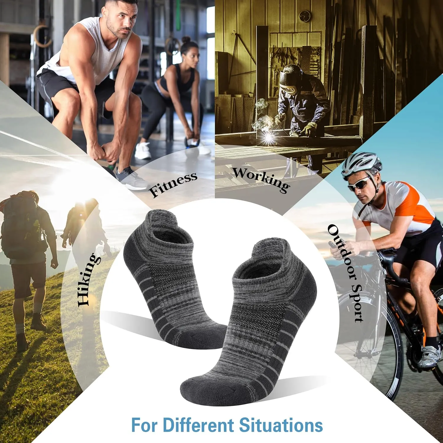 Ankle No Show Running Hiking Athletic Socks Sports Compression Cotton Cushioned Socks 6 Pairs for Women Men