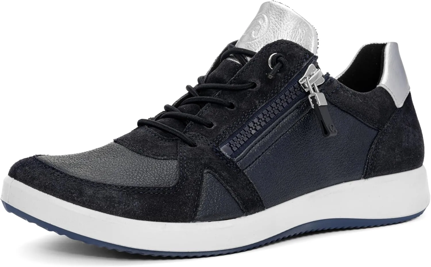 ARA Women's Riviera Zip Sneaker, Navy Silver Metallic Leather - 10 M(US)