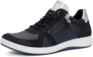 ARA Women's Riviera Zip Sneaker, Navy Silver Metallic Leather - 10 M(US)