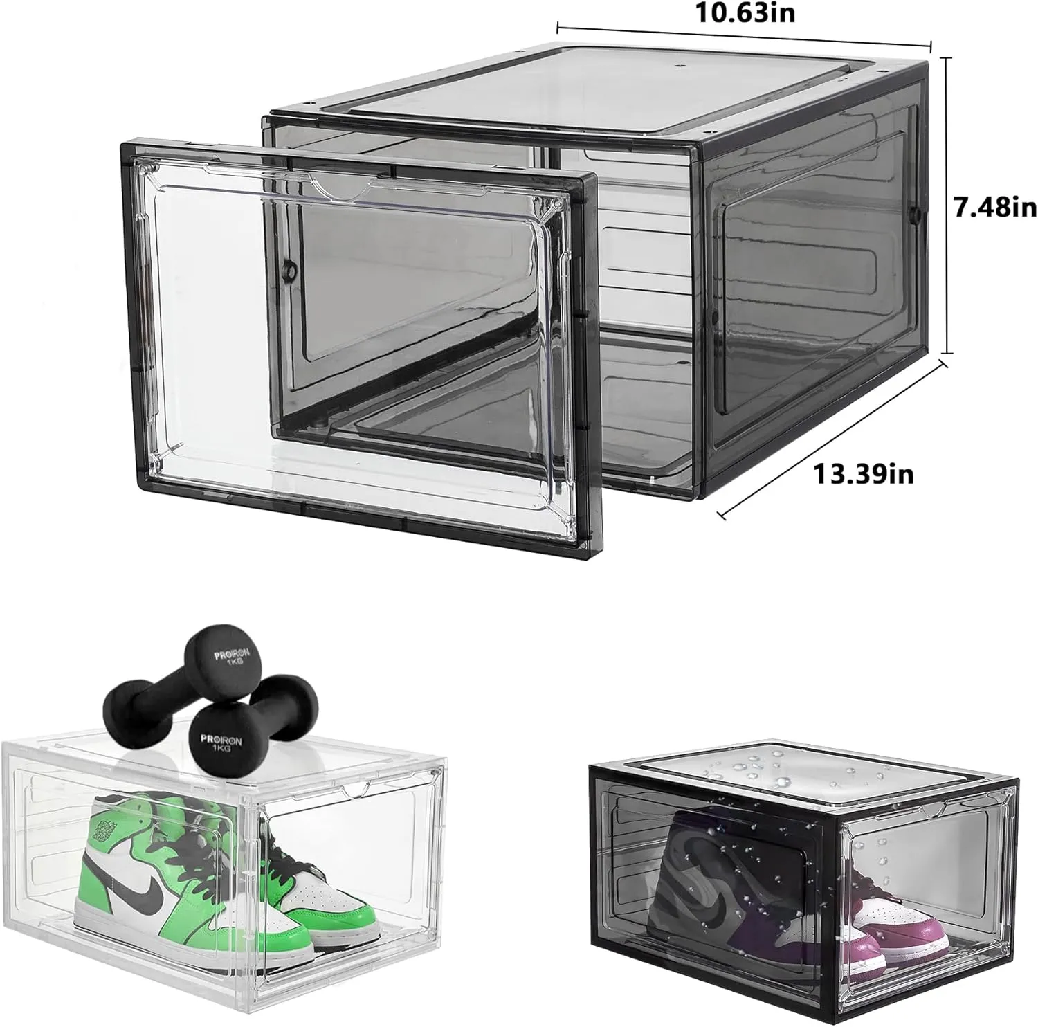 Attelite Upgrade 12pack Shoe Box Storage Containers,Thicken Sturdy Clear Stackable Plastic Shoe Organizer Box with Magnetic Door, Drop Front Shoe Box Sneakers X-Large