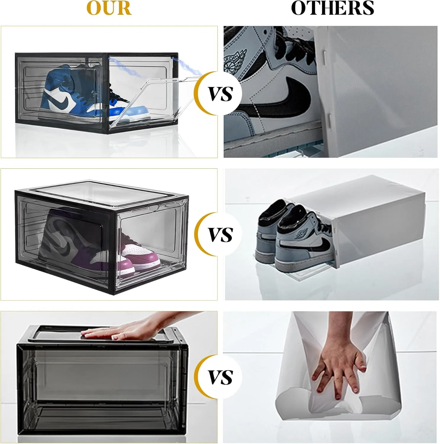 Attelite Upgrade 12pack Shoe Box Storage Containers,Thicken Sturdy Clear Stackable Plastic Shoe Organizer Box with Magnetic Door, Drop Front Shoe Box Sneakers X-Large