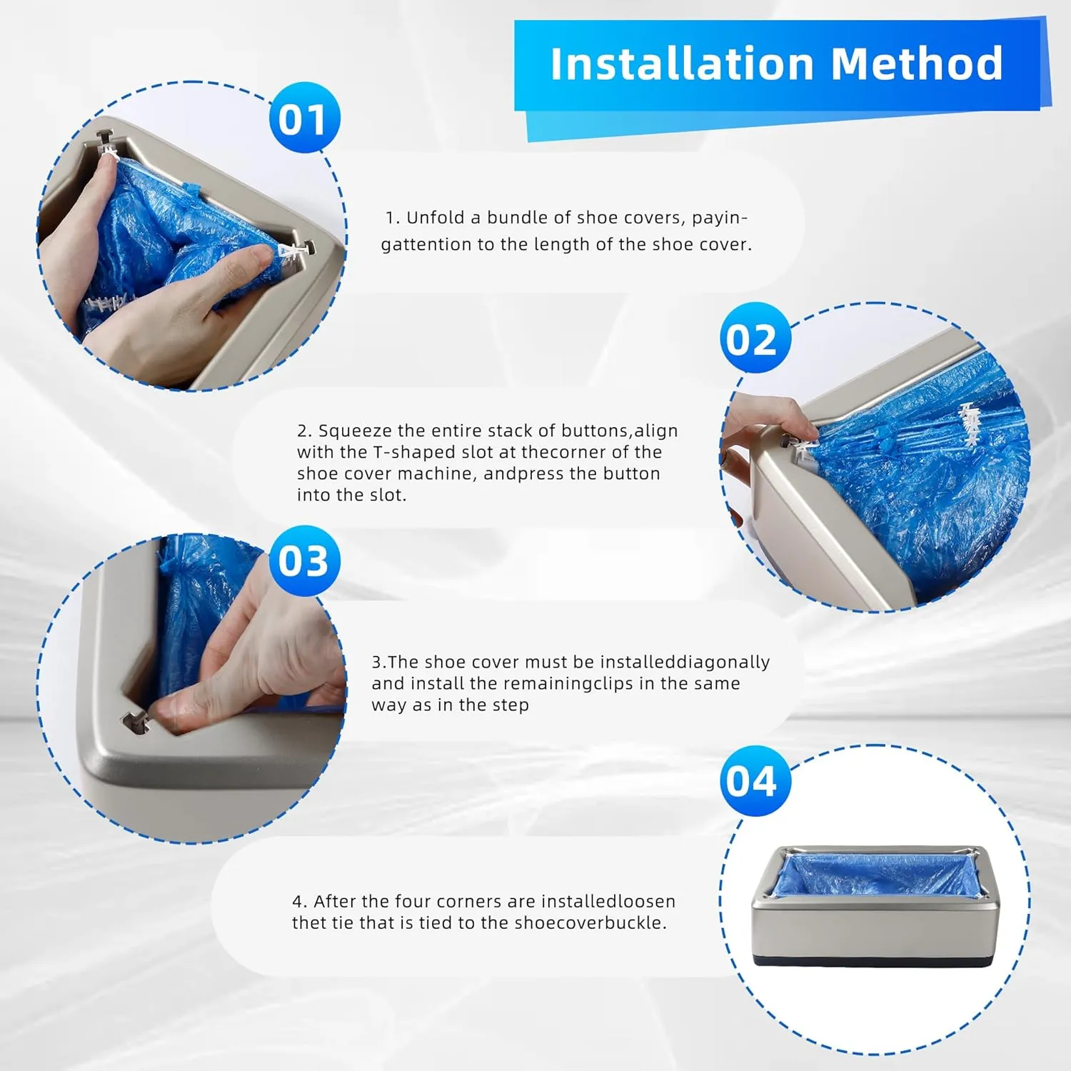 Automatic Shoe Cover Dispenser with 200 Pcs Disposable Shoe Covers, Booties for Portable Machine Fits Size Up to 11 US men or women and up for Home, Factory (Silver)