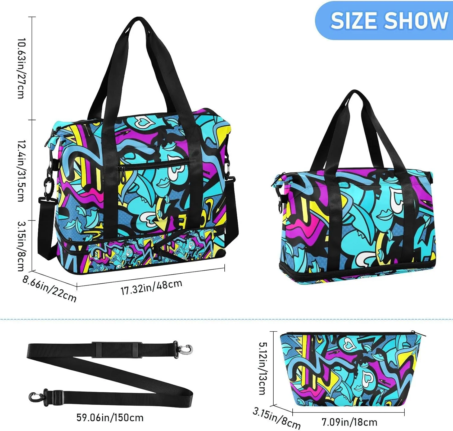 Bag for Women Gym Bag With Shoe Compartment Sturdy Dry Wet Separated Sports Tote Travel Multicolor 10