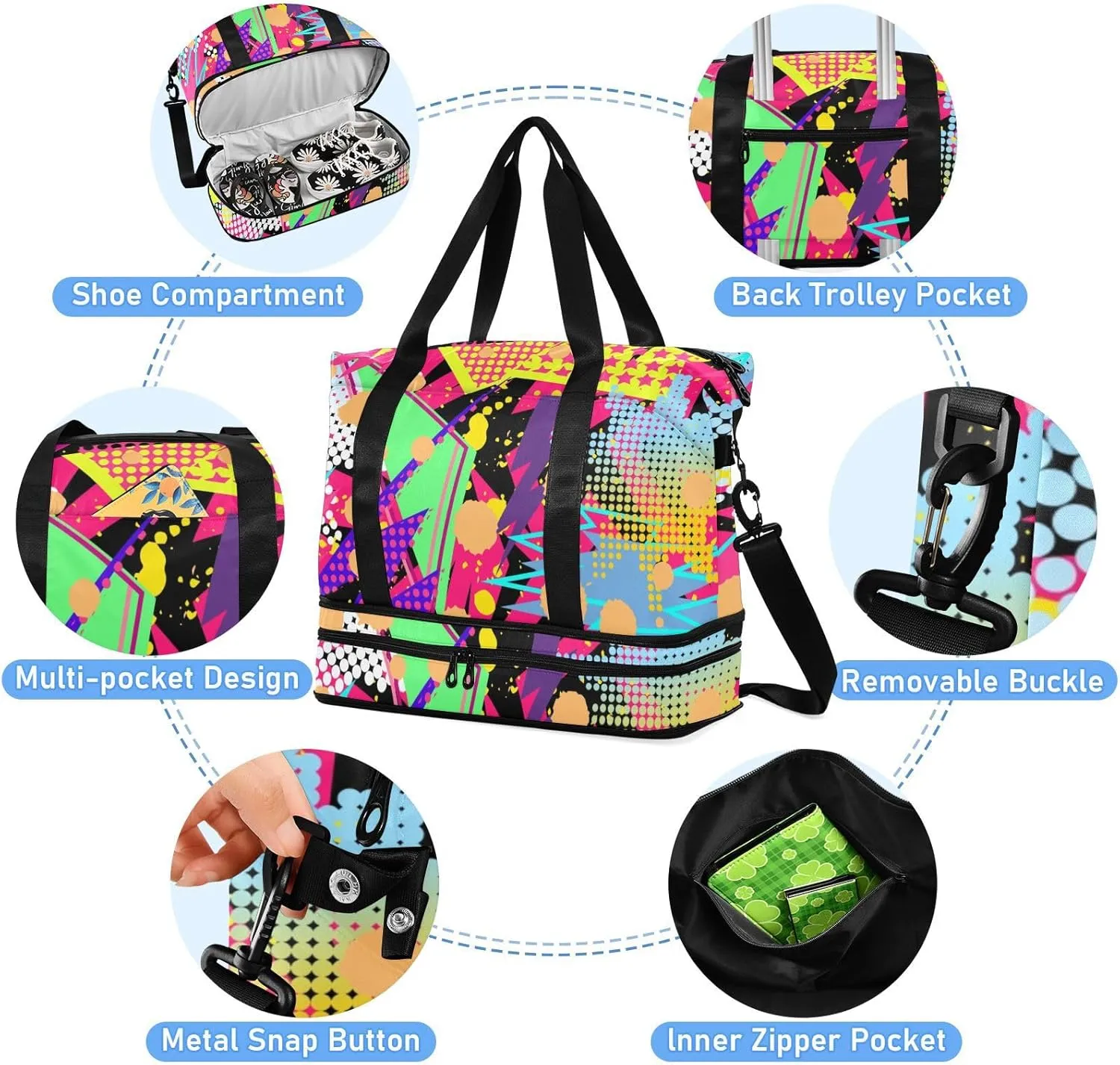Bag for Women Gym Bag With Shoe Compartment Sturdy Dry Wet Separated Sports Tote Travel Multicolor 11