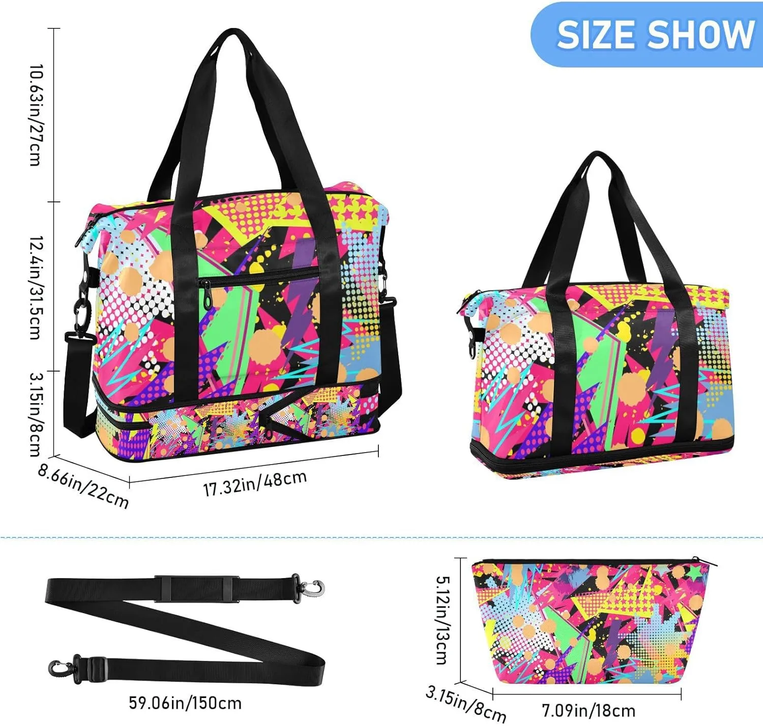 Bag for Women Gym Bag With Shoe Compartment Sturdy Dry Wet Separated Sports Tote Travel Multicolor 11