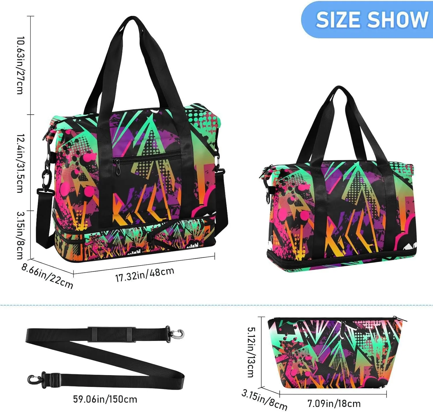 Bag for Women Gym Bag With Shoe Compartment Sturdy Dry Wet Separated Sports Tote Travel Multicolor 12