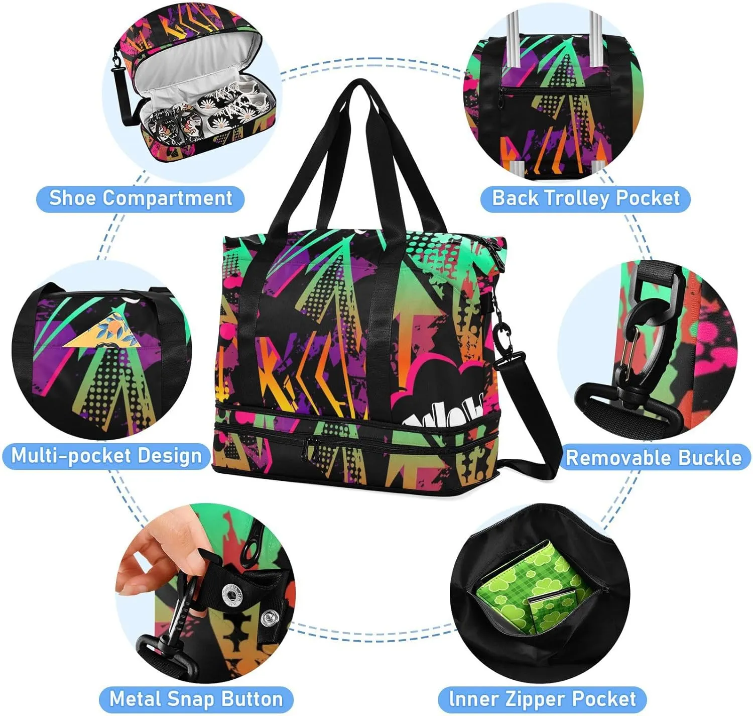 Bag for Women Gym Bag With Shoe Compartment Sturdy Dry Wet Separated Sports Tote Travel Multicolor 12
