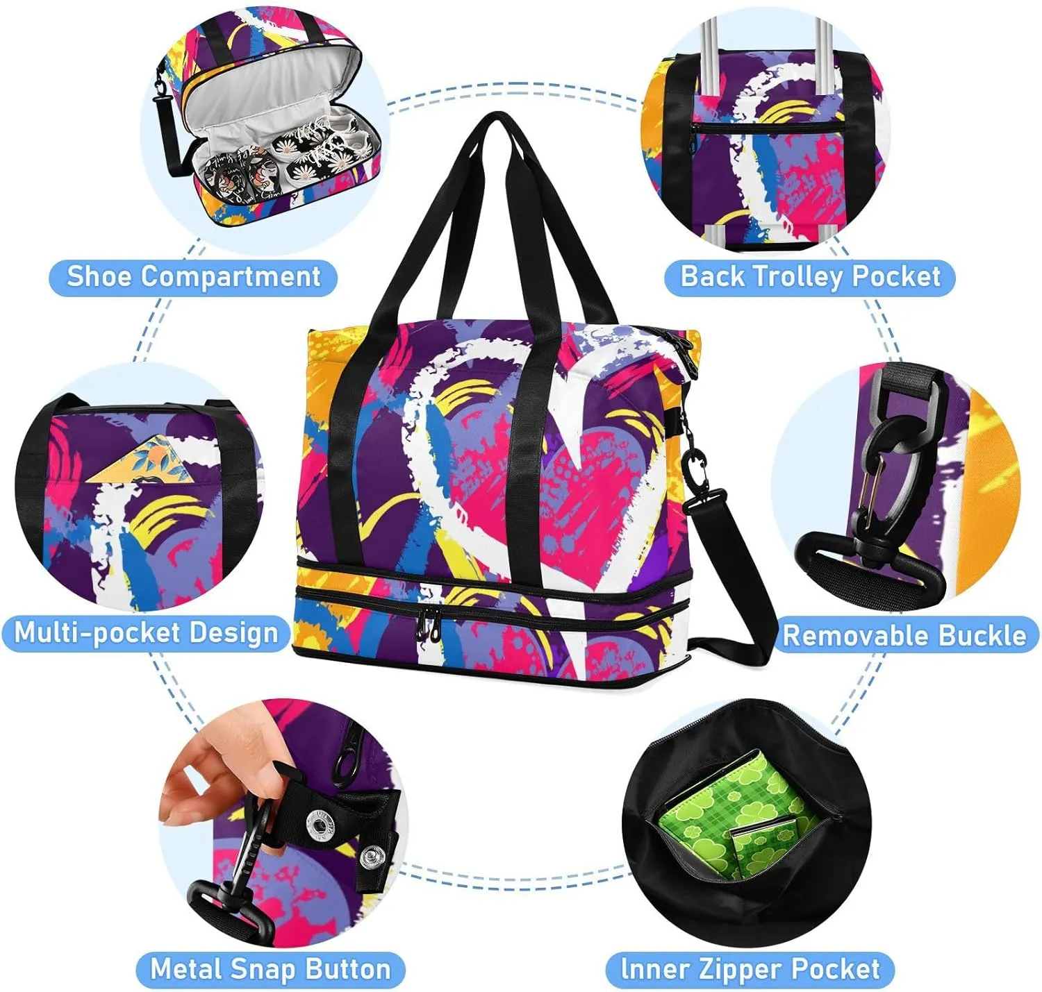 Bag for Women Gym Bag With Shoe Compartment Sturdy Dry Wet Separated Sports Tote Travel Multicolor 1