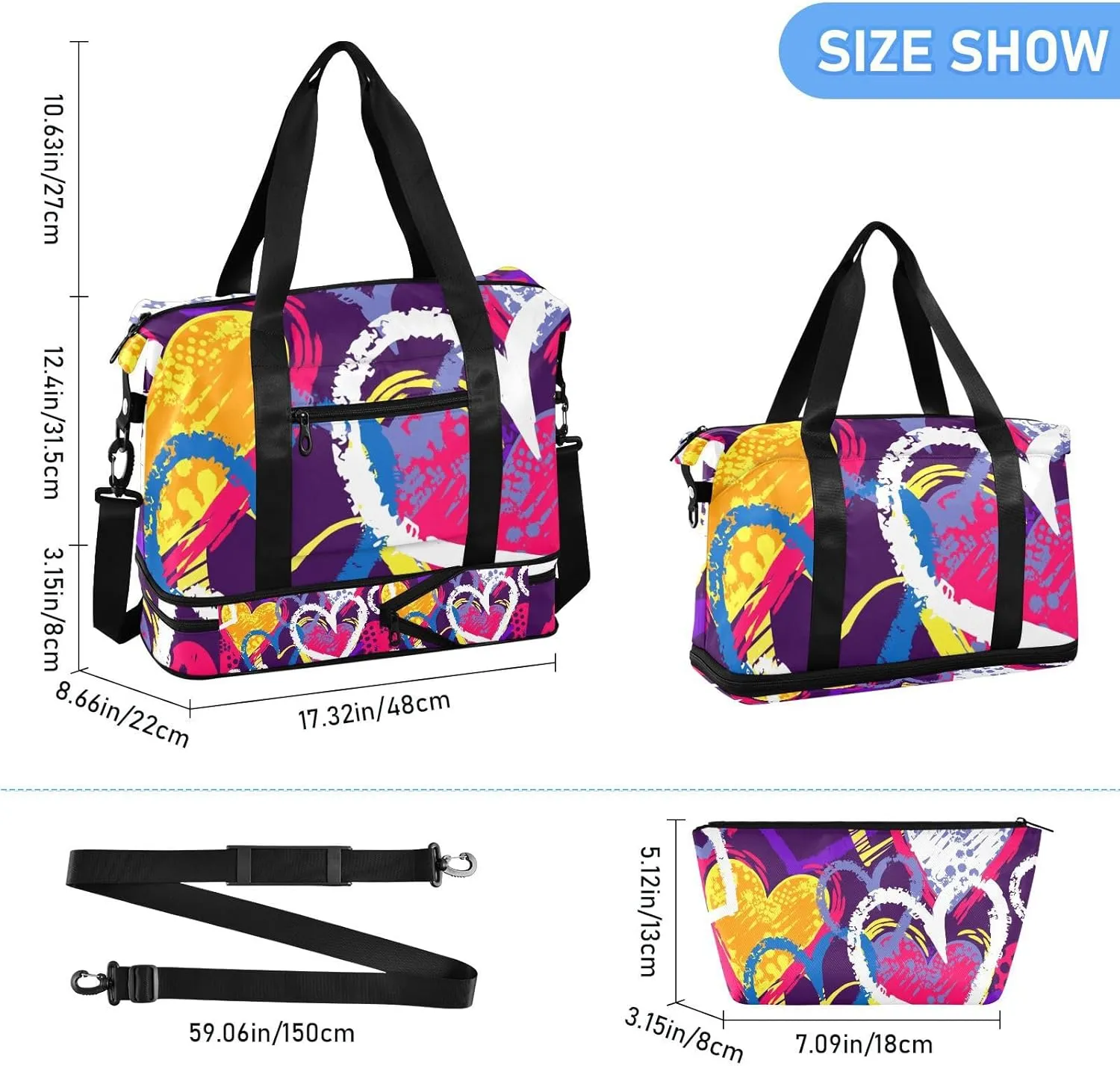 Bag for Women Gym Bag With Shoe Compartment Sturdy Dry Wet Separated Sports Tote Travel Multicolor 1