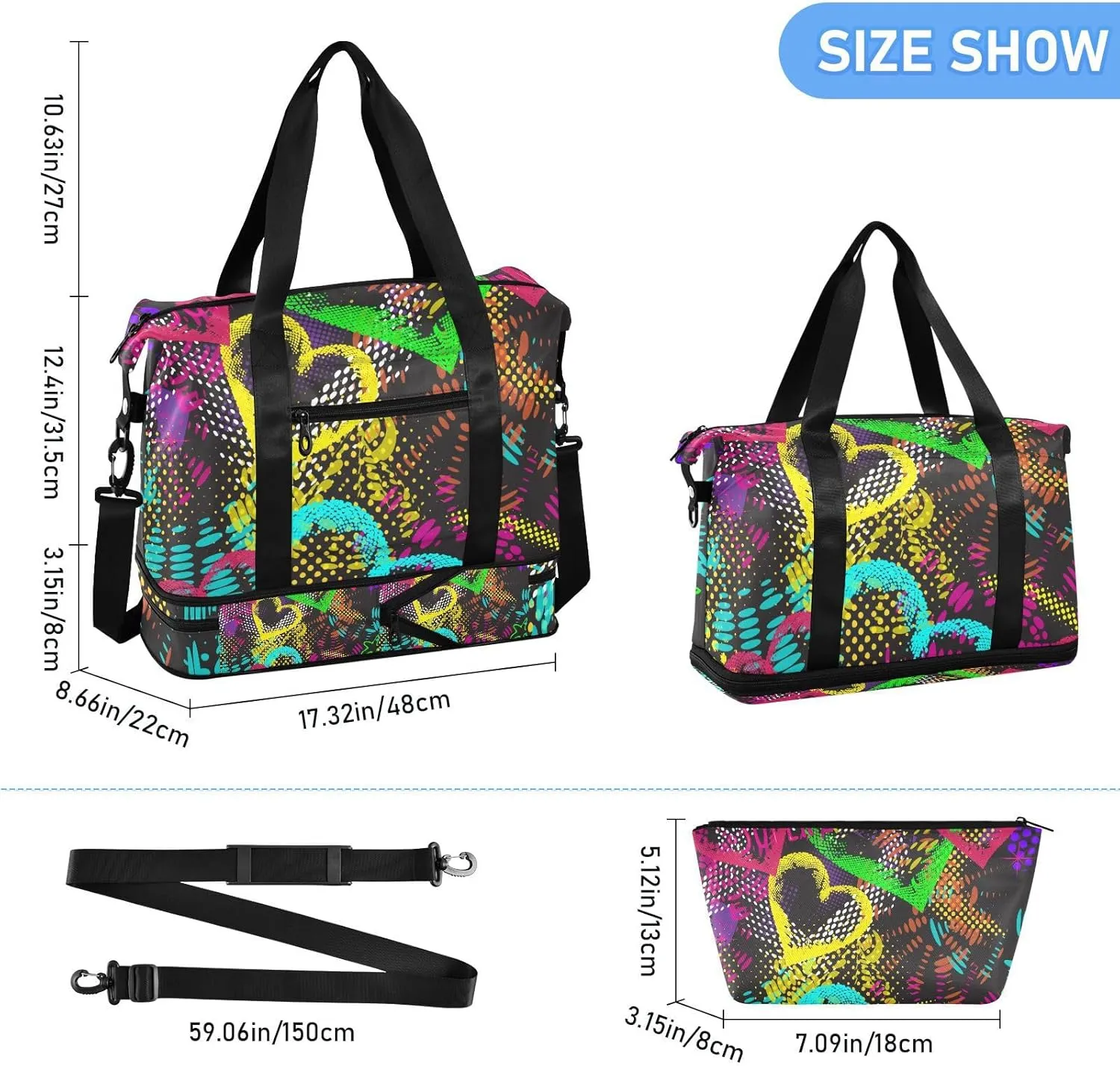 Bag for Women Gym Bag With Shoe Compartment Sturdy Dry Wet Separated Sports Tote Travel Multicolor 2