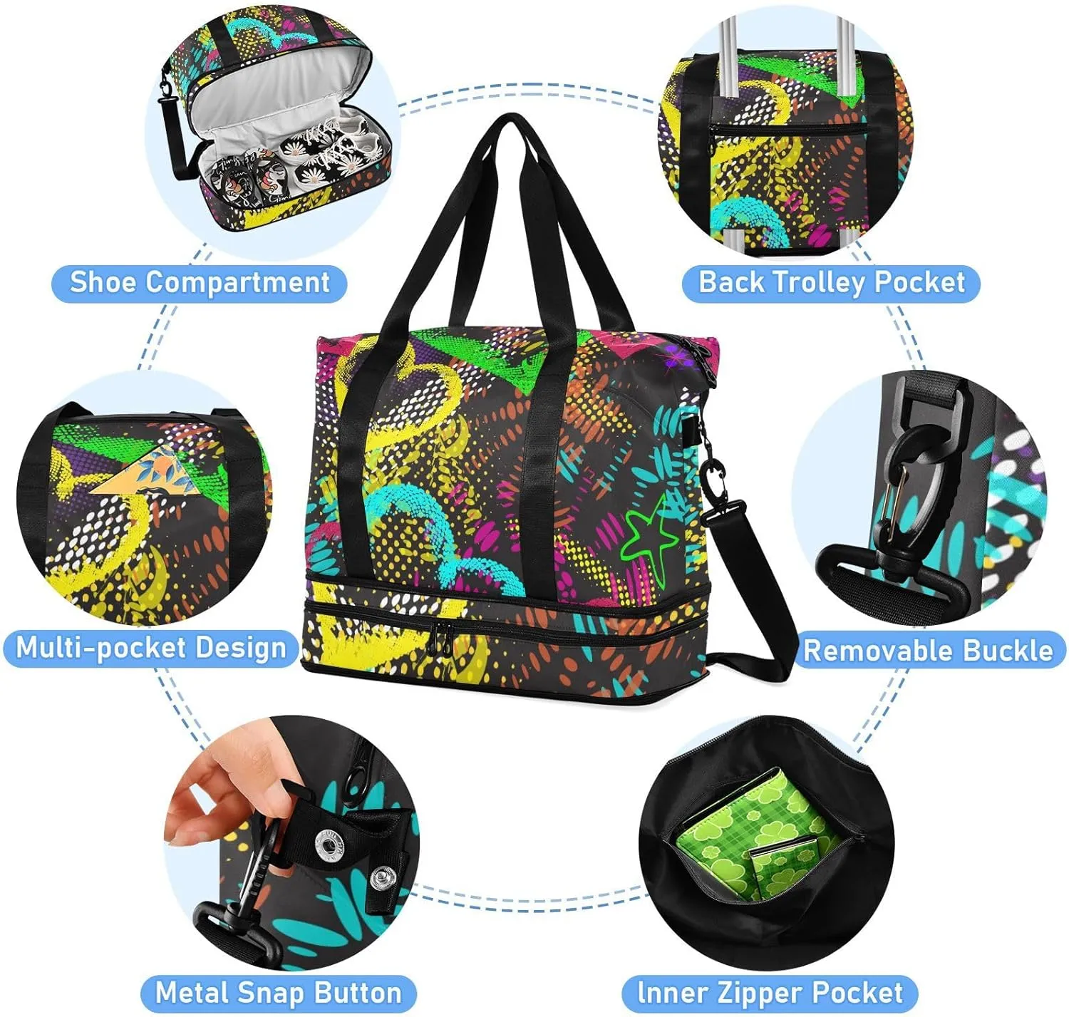 Bag for Women Gym Bag With Shoe Compartment Sturdy Dry Wet Separated Sports Tote Travel Multicolor 2