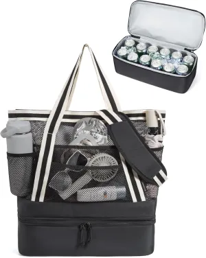 BAGSMART Beach Bag with Cooler, Mesh Beach Tote Bag with Zipper and Pockets Large Packable for Pool Swim Travel Essentials