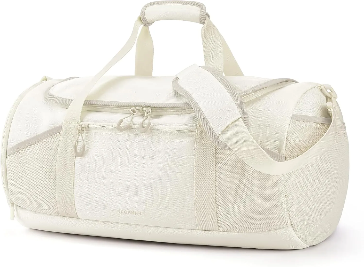 BAGSMART Gym Bag for Men & Women, Lightweight Duffel with Shoe Compartment, Weekender Bags with Wet Pocket, Workout Overnight Carry on for Travel, Beige
