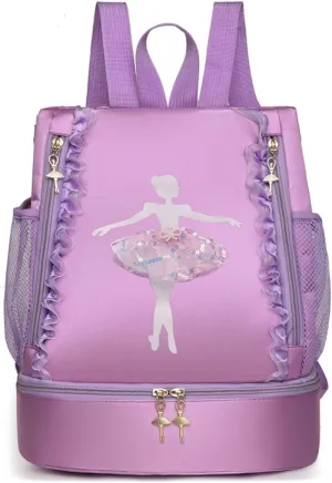 Ballet Dance Backpack with Separate Shoe Compartment,Cute Ballet Dance Bag,Ballerina Bag for Dance,Tutu Dress Dance Bag,Waterproof Small Duffle Bag for Girl (Purple), WDSJB54