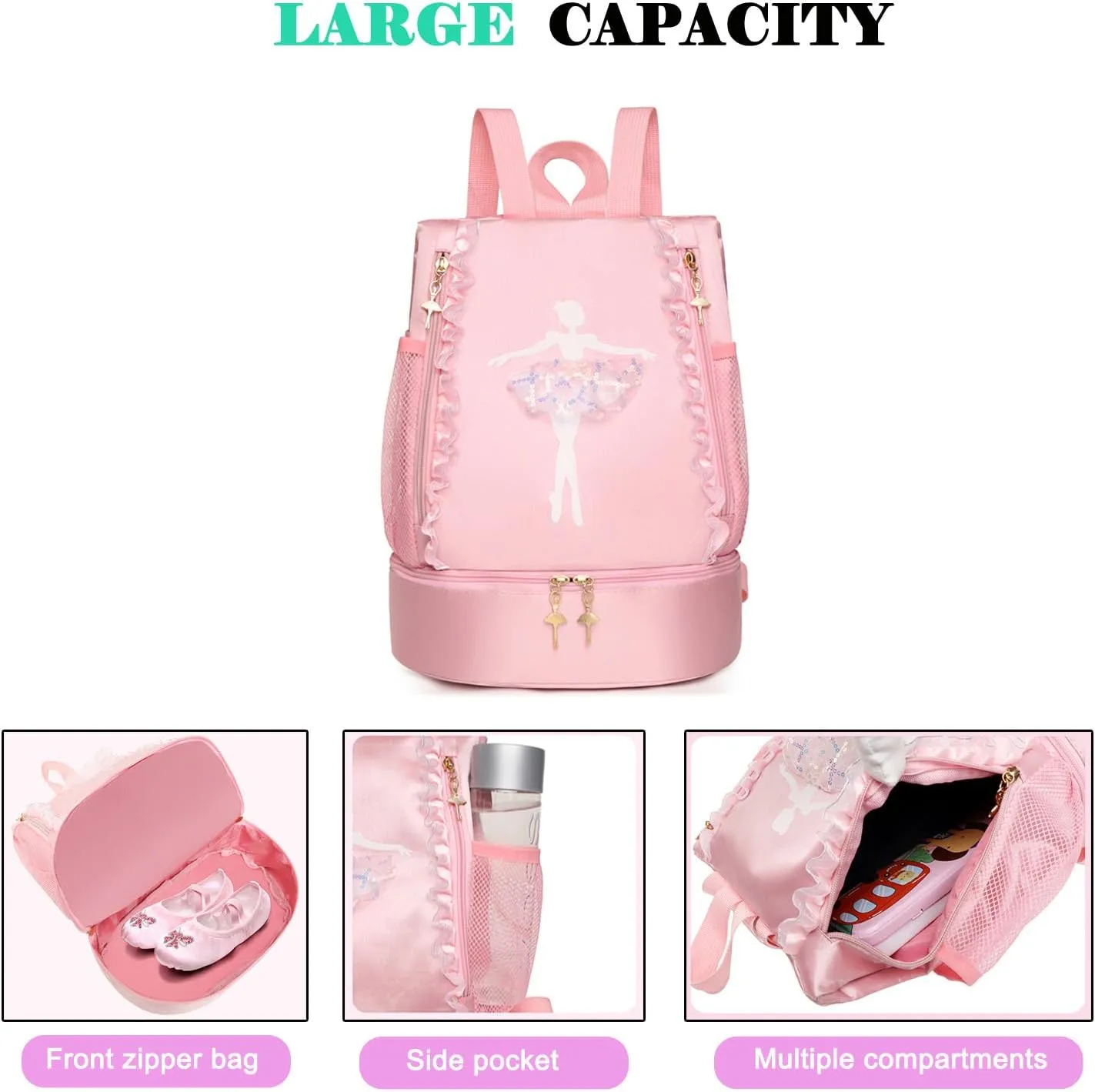 Ballet Dance Backpack with Separate Shoe Compartment,Cute Ballet Dance Bag,Ballerina Bag for Dance,Tutu Dress Dance Bag,Waterproof Small Duffle Bag for Girl (Purple), WDSJB54