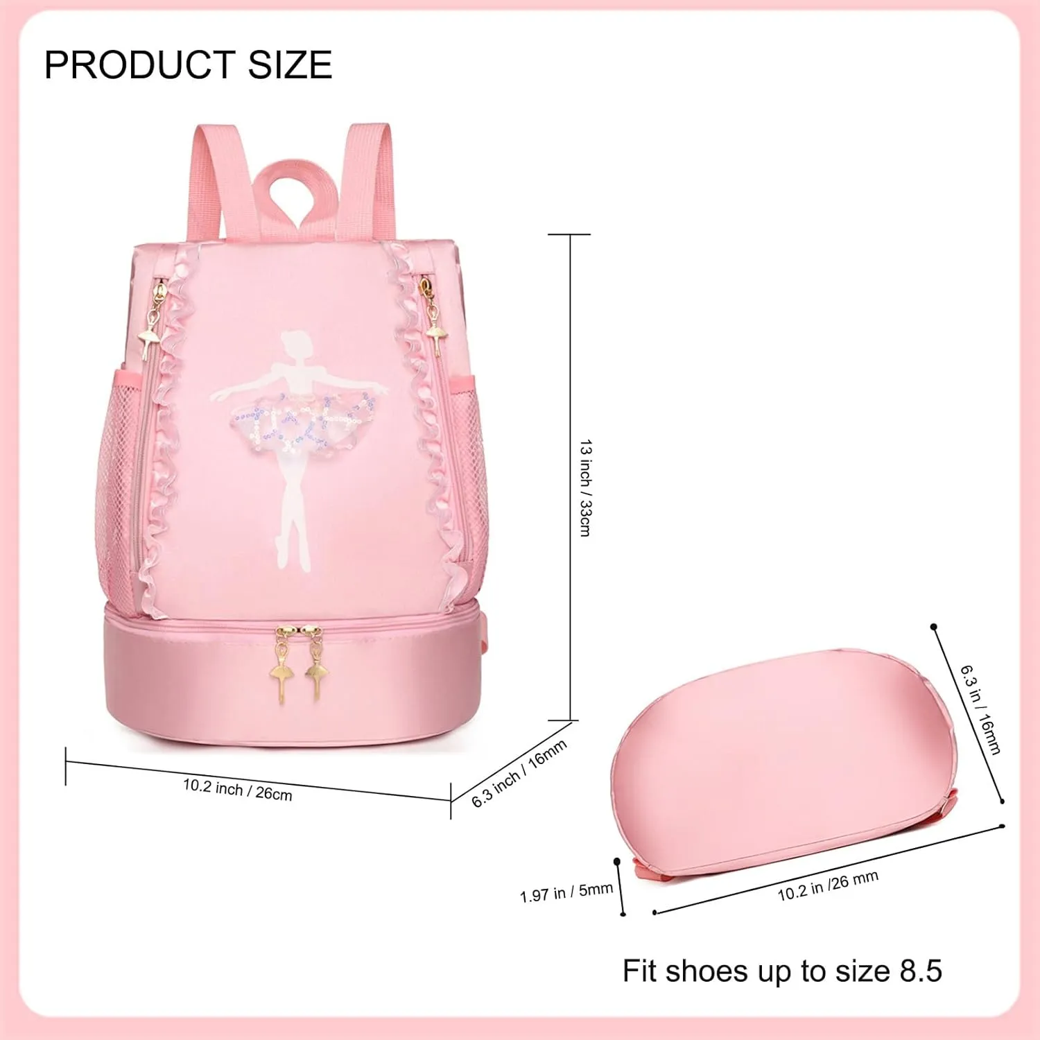 Ballet Dance Backpack with Separate Shoe Compartment,Cute Ballet Dance Bag,Ballerina Bag for Dance,Tutu Dress Dance Bag,Waterproof Small Duffle Bag for Girl (Purple), WDSJB54