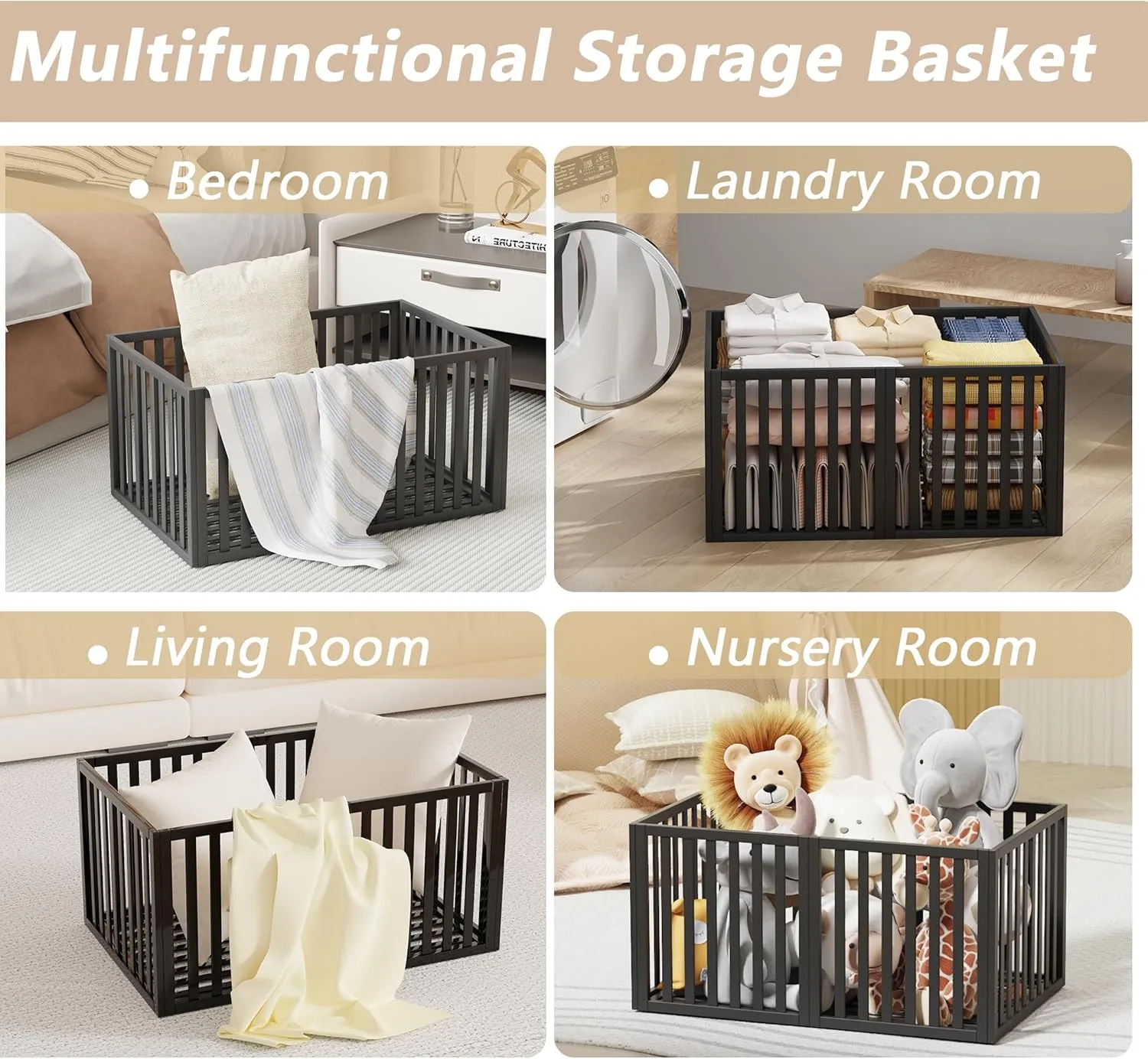 Bamboo Under Bed Storage Containers- Underbed Organizer with Wheels with Large Capacity Dust Bag,Sturdy Wood Rolling Under Bed Shoe Storage Organizer 2 Packs (Black, 2 Packs Tall (25"×16"x12"))
